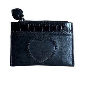 Brighton Leather Zippered Coin Purse ID Credit Card Black Heart Tag